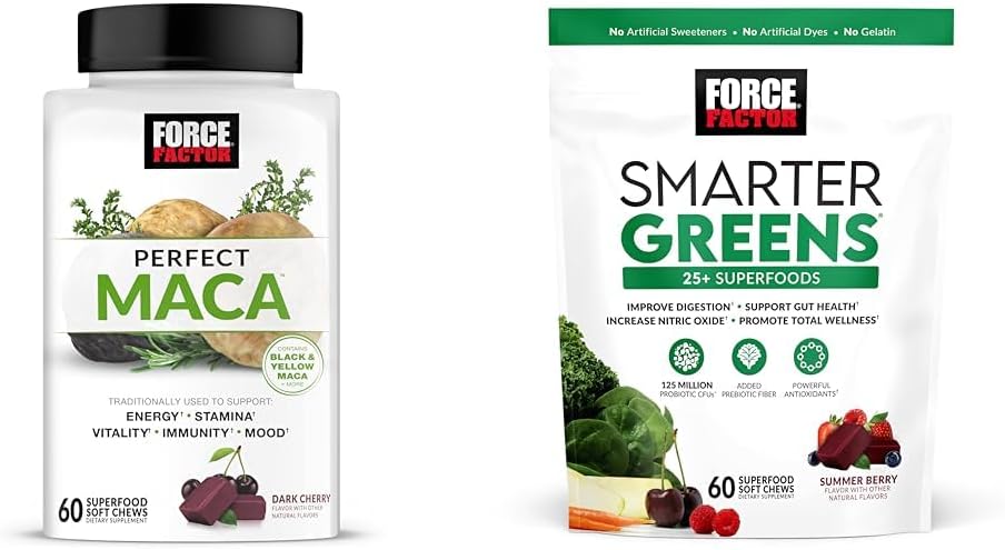 Facteur de force Maca Root et Verts Superfood Soft Chews Bundle avec 60 Soft Chews Chaque