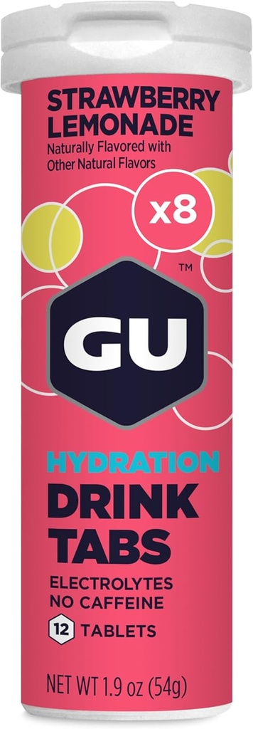 GU Hydratation énergétique Comprimés de boissons électrolytiques, boisson sportive d'endurance améliorée pour la course, le cyclisme, le triathlon, la limonade aux fraises, 8-comt (96 portions)
