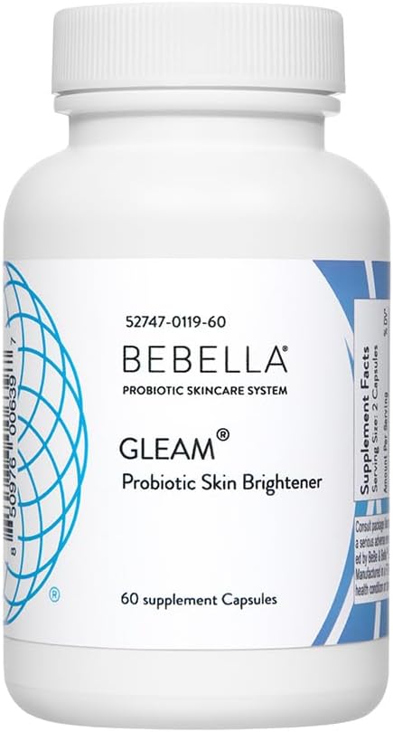 Bebella Gleam Probiotic Blend Skin Lightening w Glutathione-Reduced NAC Alpha Lipoic Acid VIT C & Marine Collagen Peptides 60 Capsules