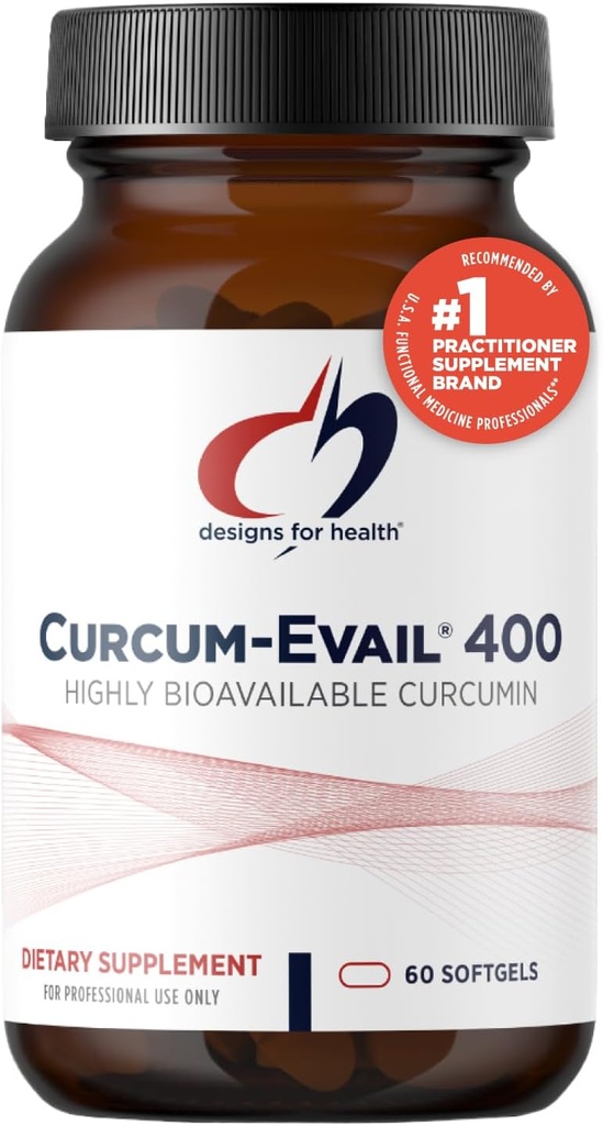 Designs for Health Curcum-Evail 400 - Biodisponible Curcumin Curcumin Suppléments - Technologie d'émulsion de sortie - Complexe Curcumin C3 avec huile de curcuma + vitamine E, non-OGM (60 Softgels)