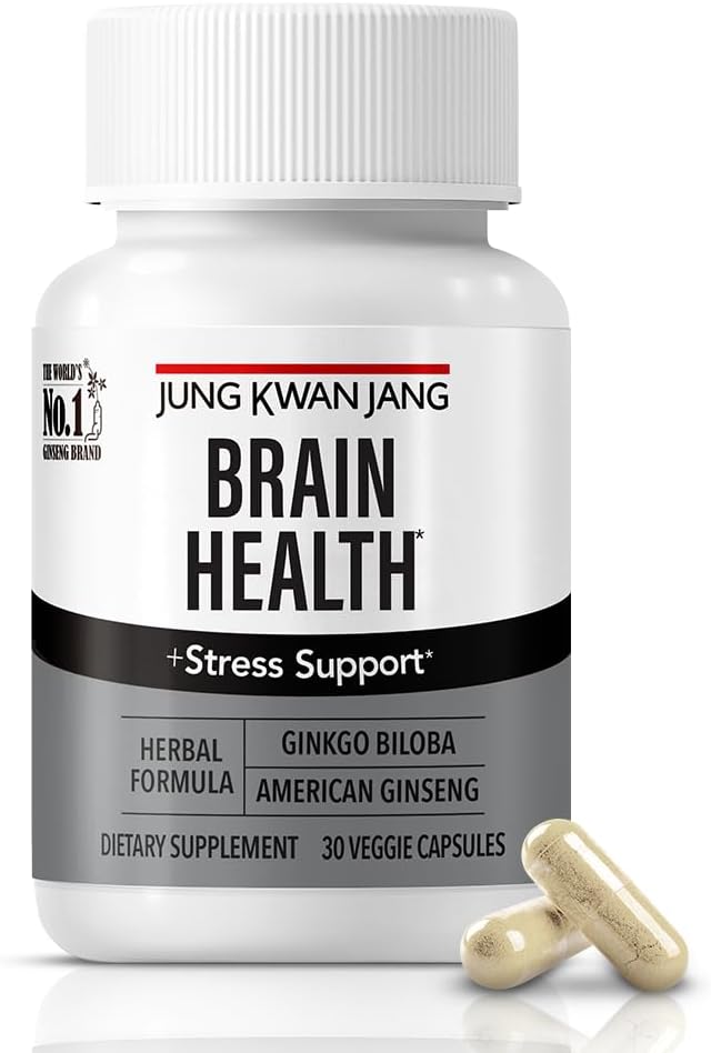 JUNG KWAN JANG Ginkgo Biloba Suppléments avec Ginseng américain pour la santé du cerveau Formule, Mémoire Extra Force, Focus Booster, Promouvoir la fonction cognitive - 30 Capsules pour les hommes et les femmes