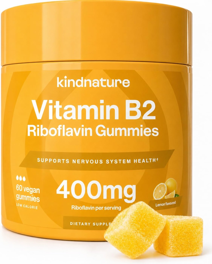 windnature Vitamine B2 Gummies - Supplément Riboflavin 400mg pour les enfants et les adultes - Gummes à croquer végétaliens sans OGM, sans soja et sans gluten (30 jours)