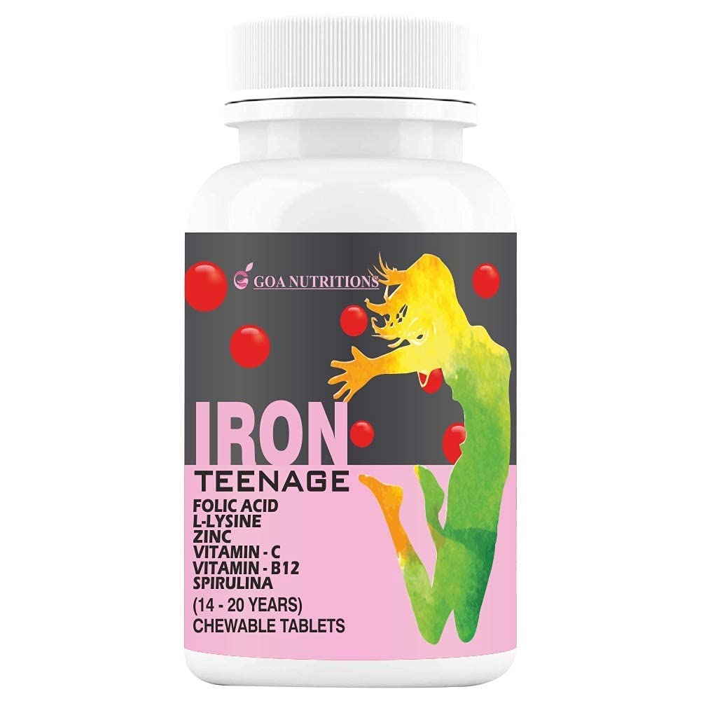 Comprimés de fer ATS avec vitamine acide folique C, B12, lysine, spiruline et suppléments de zinc comme constructeur d'Haemoglobin, énergie pour les adolescentes filles – 60 Chewables (paquet de 1)