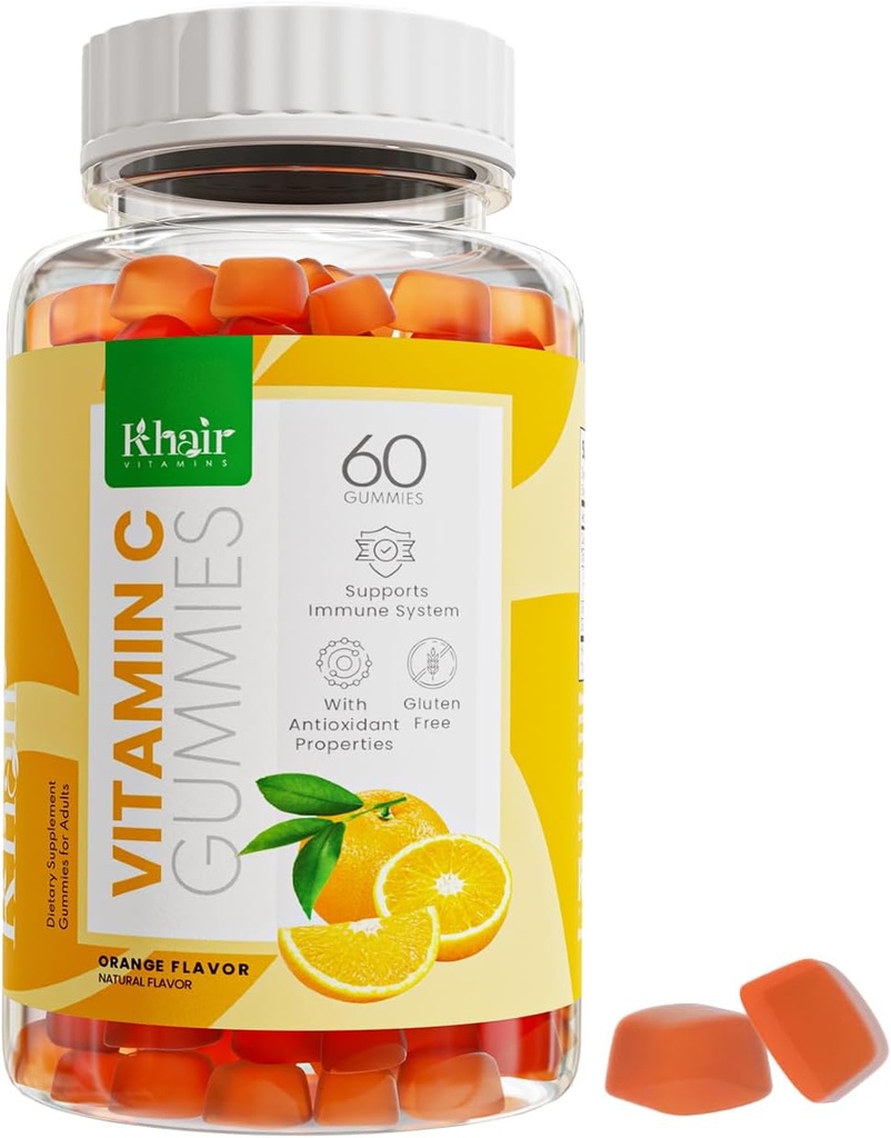 Gummies halal vitamine C - Sans OGM, sans gluten, sans gélatine, végétarien - Gummies de soutien immunitaire, vitamines halal délicieuses pour les adultes et les enfants - 60 Gummies