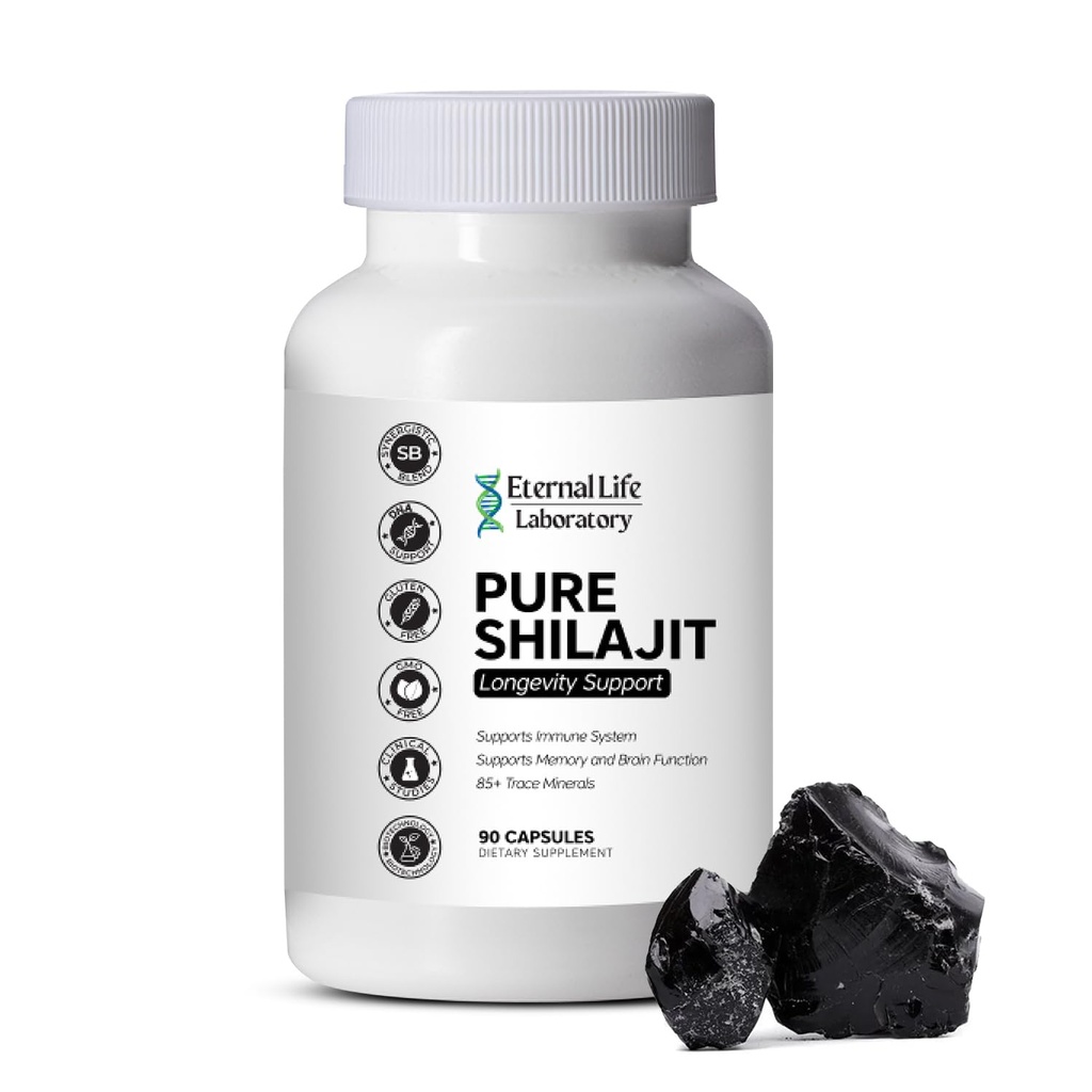 100% Pure Shilajit, Himalayan chilajit biologique pour les hommes et les femmes, 85+ Trace Minerals Riche en Acid Fulvic Shilajit Supplément pour l'énergie et système immunitaire 1000mg 90 Compte