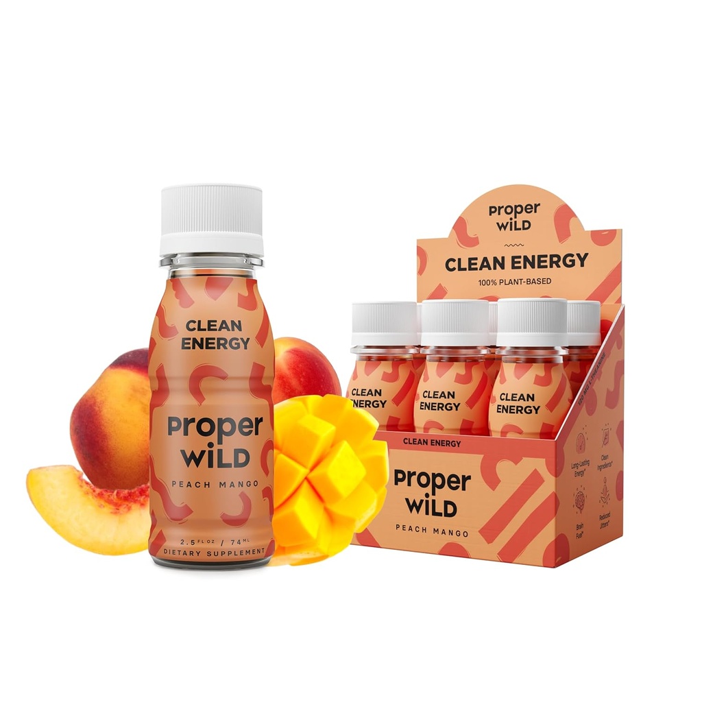 Bons plans d'énergie végétalienne sauvage, avec L-Theanine, et caféine biologique, boisson énergétique à base de plantes propres, sans gluten, sans OGM, sans lait, sans Stevia, sans soja, sans mangue de pêche, 2,5 Fl Oz, 6 Pack