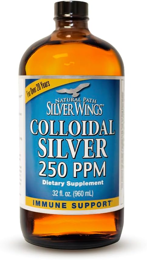 Path naturel Silver Wings Colloïdal Silver Liquid - Supplément de soutien immunitaire amélioré - 250ppm (1250mcg) - 32oz