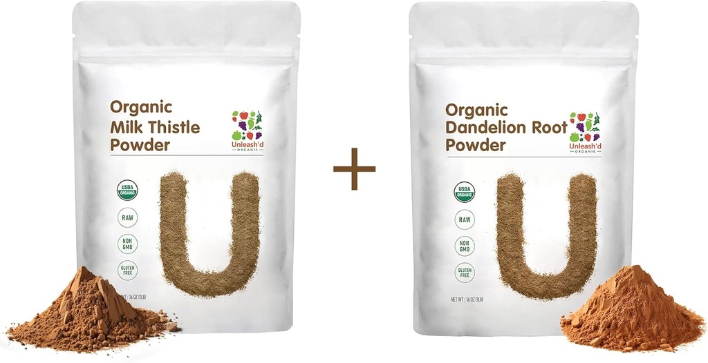 LIT ORGANIQUE UNLEASH'D Thistle Poudre de 1 livre et poudre de racine de dandelion biologique 1 livre