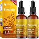 Drops d'extraits de propolis de 4 oz - Teinture de propolis 2040mg Supplément à base de plantes liquides Absorbe mieux que les capsules, 2 mois d'approvisionnement, 84 portions, Teinture sans alcool - 2 Oz, paquet de 2