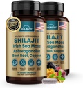 Shilajit Pure Himalayan Capsules organiques avec la mousse de mer d'Irlande, Ashwagandha, cuivre, racine de betterave - Supplément de traces d'acide fulvic pour les hommes et les femmes - 90 Compte, non-OGM, sans gluten