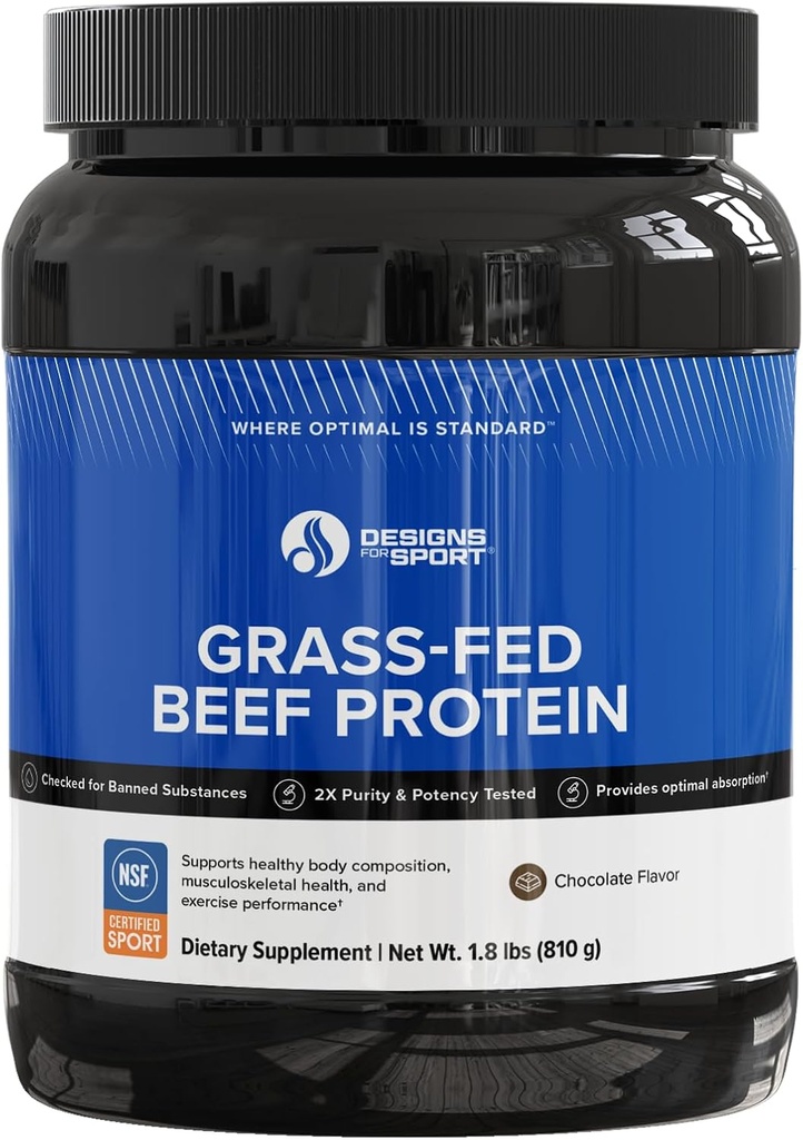 Designs for Sport Beef Protein Powder - NSF Certified for Sport Hydrolyzed Protein - Très absorbant avec des acides aminés, précurseurs de collagène - Protéine de bronzage os pour athlètes (chocolat, 30 portions)