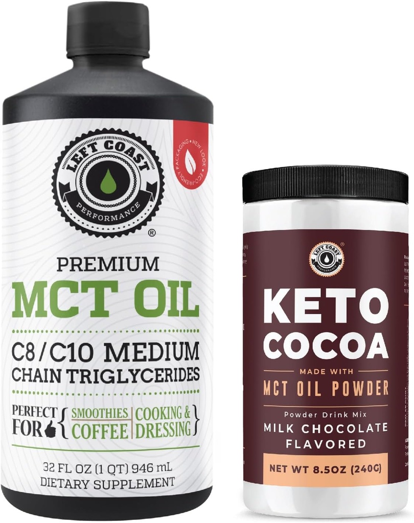 Performance Côte gauche 100 % Coconut MCT Huile liquide, 32 oz + Keto Coco Drink Mix, 8,5 oz