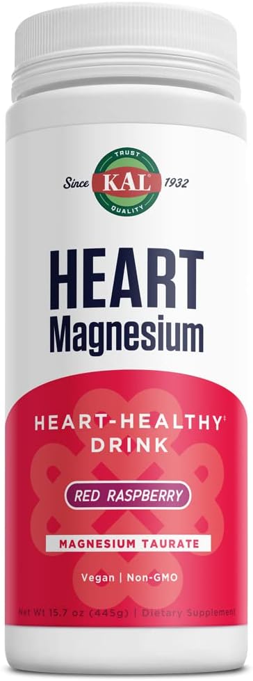 KAL Coeur Magnésium Mélange de boisson, Rouge framboise Magnésium Taurate poudre Cœur suppléments de santé pour l'inflammation, sans sucre, végétalien, 100 portions, 15,7 oz