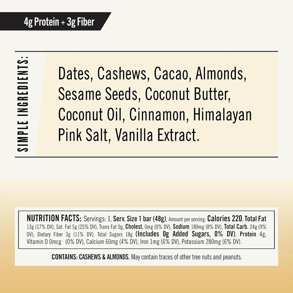 Thunderbird Bars Energy Snack, sans gluten avec des protéines, aliments sains réels, Paléo végétalien non-OGM, Pas de sucre ajouté, Snickerdoodle Cashew Tahini Flavor (12 comte, 1,7 oz. Bars)