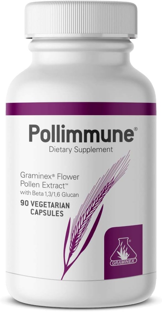 Graminex Pollimmune 500mg Beta 1,3/1,6 Glucan (Levure de Baker) et de la formule antioxydant extrait de pollen de fleurs, supplément de soutien du système immunitaire naturel et booster l'énergie - 90 capsules végétariennes
