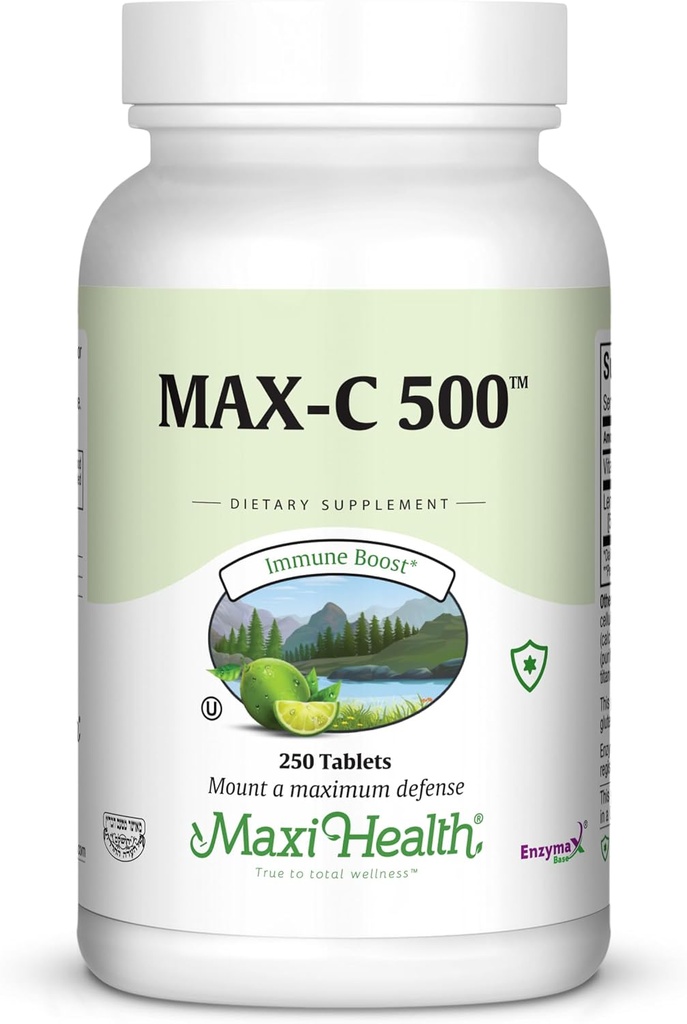 Maxi Health MAX C 500 mg - Vitamine C - avec complexe de bioflavonoïdes au citron - 250 comprimés