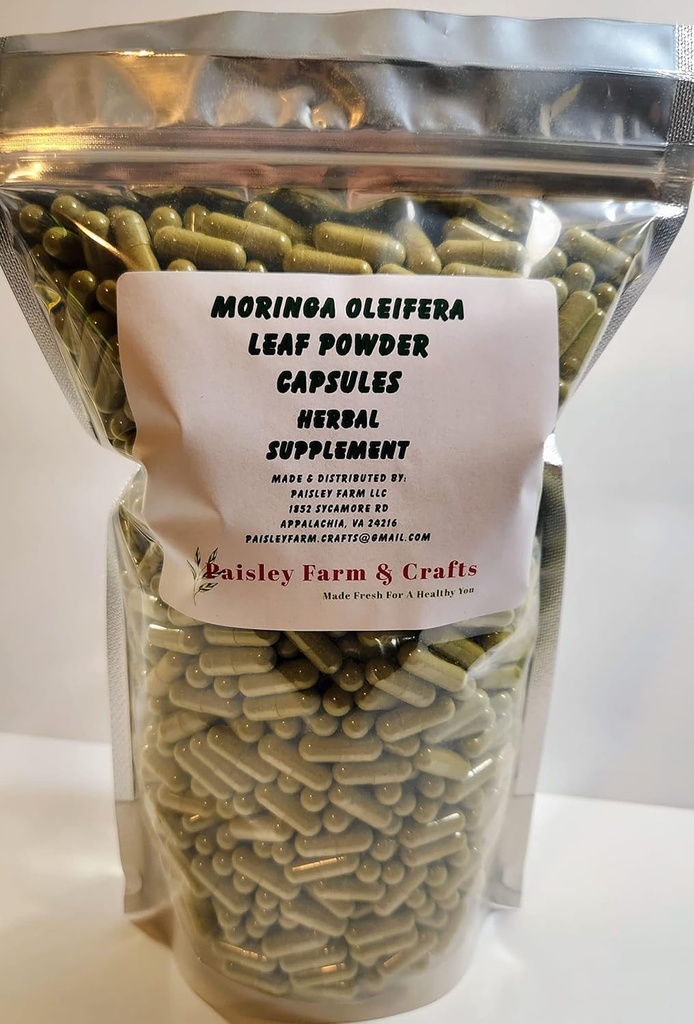 Moringa Oleifera Leaf Capsules Non OGM - Supplément à base de plantes - 100% poudre de feuille pure! (1200) - Fabriqué frais sur demande!