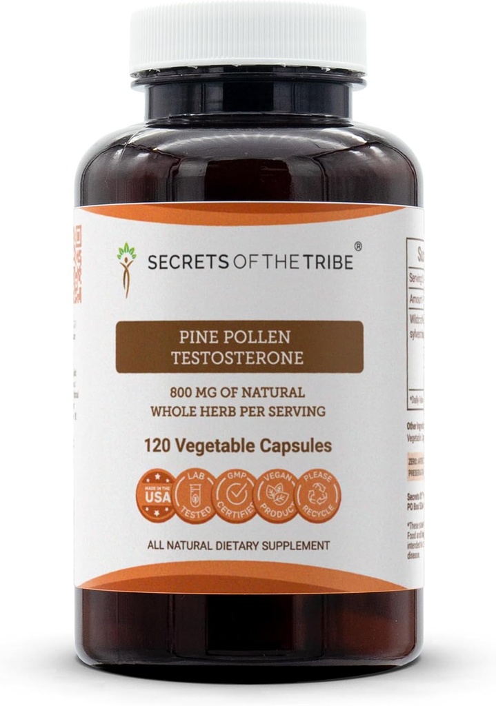 Secrets de la Tribe Pine Pollen Testostérone 120 Capsules, faites avec des capsules végétales et du Pine Pollen (Scots Pine, Pinus Sylvestris) Pollen séché (120 Capsules)
