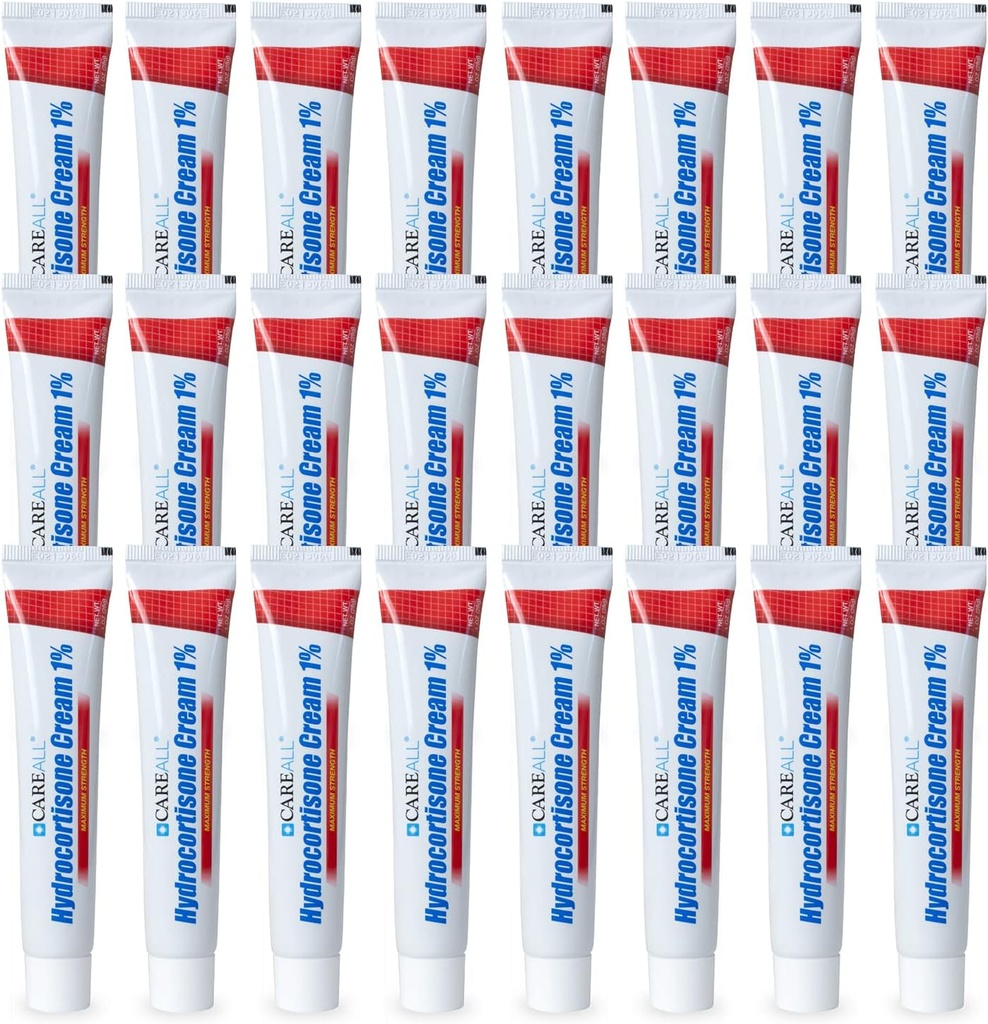 CareAll Hydrocortisone 1%, 1oz Tube (Pack of 24), Crème anti-démangeaison maximale, Soulagement des démangeaisons et rougeurs de Bug Bites, Eczema, Psoriasis, Poison Ivy, Chêne et Sumac