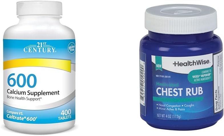 21st Century Calcium 600mg Comprimés 400 Compte et santéWise Rube de poitrine médicamentée 4oz Toux Suppresseur