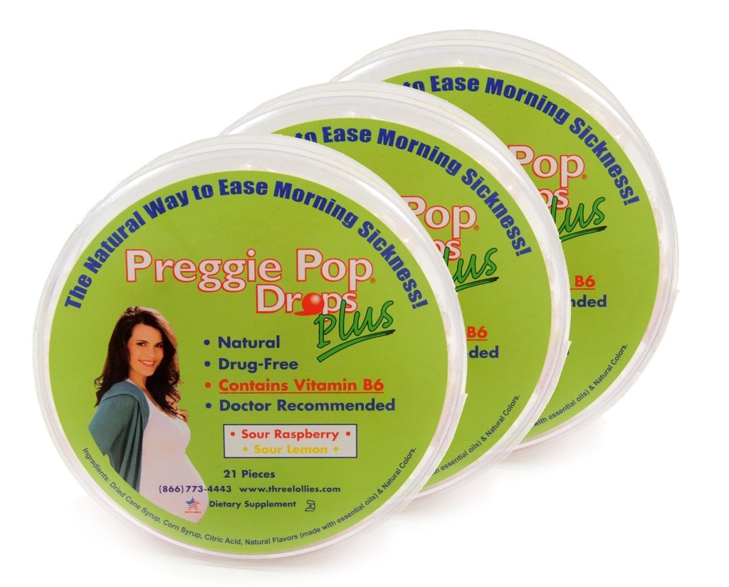 Trois Lollies Preggie Pop Drops Plus avec Capsules B6, Fraise/Lemon, 3 Compte