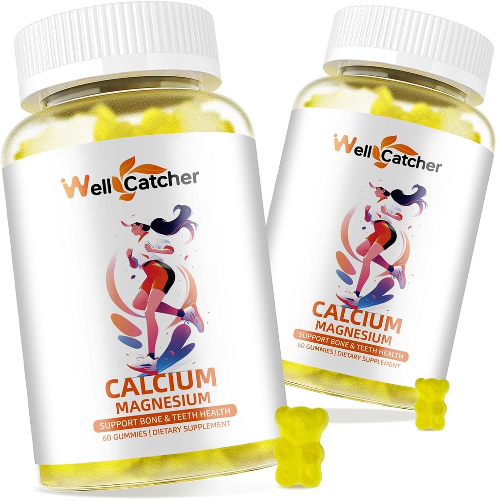 Calcium Magnésium Gommies Adultes Enfants - Sans sucre Vegan Chewable Algae Suppléments Calcium pour les femmes Hommes Soutien Plus Force osseuse avec Zinc Potassium Vitamine D3 K2 Lemon Flavor 120CT