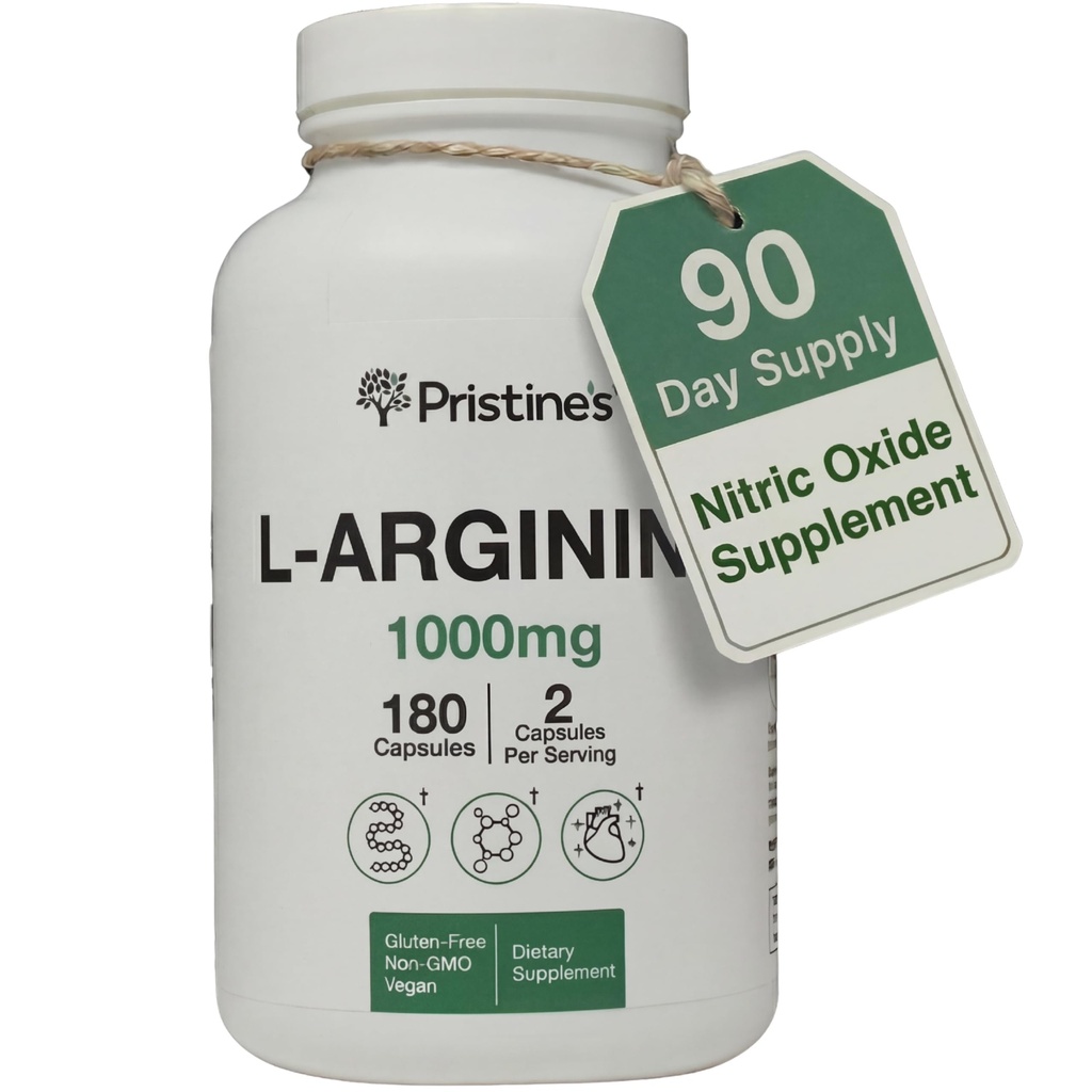 PRISTINE'S L Arginine Suppléments pour hommes et femmes - 1000mg Capsules 90 jours d'approvisionnement Oxyde nitrique et pré-entraînement Amino Acid Support