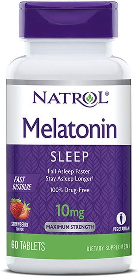 Natrol Melatonin Sommeil maximum Force rapidement dissoudre saveur fraise 10 mg 60 comprimés (paquet de 2)