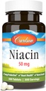 Carlson - Niacine, 50 mg, soutient le métabolisme du cholestérol, la production d'énergie, la santé cardiaque, la fonction nerveuse, 300 comprimés