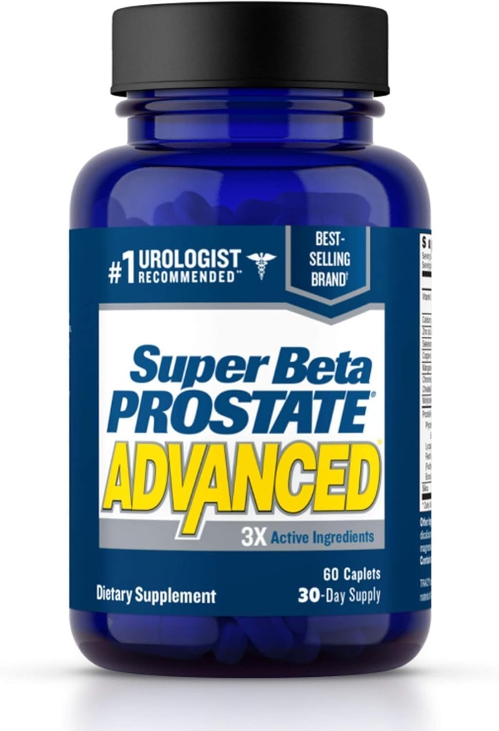 Super Beta Prostate Advanced Prostate Supplément pour les hommes – Réduire les voyages de salle de bains, favoriser le sommeil, soutenir la santé urinaire et vider de Bladder. Beta Sitostérol n'a pas vu Palmetto. (60 Caplets, 1 bouteille)