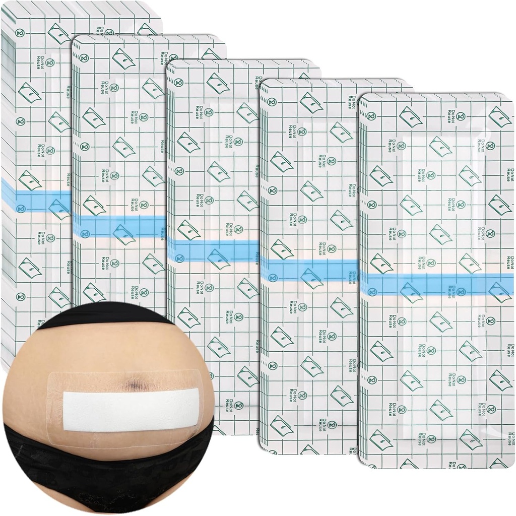 C-Section Imperméable Incision abdominale Bandages Post Hystérectomie Tummy Tuck Douche Protecteur Couverture de cicatrice avec Pad protecteur Patchs Island Dressing Tapes Large Wound Care Supplies 4x10 Pack de 14