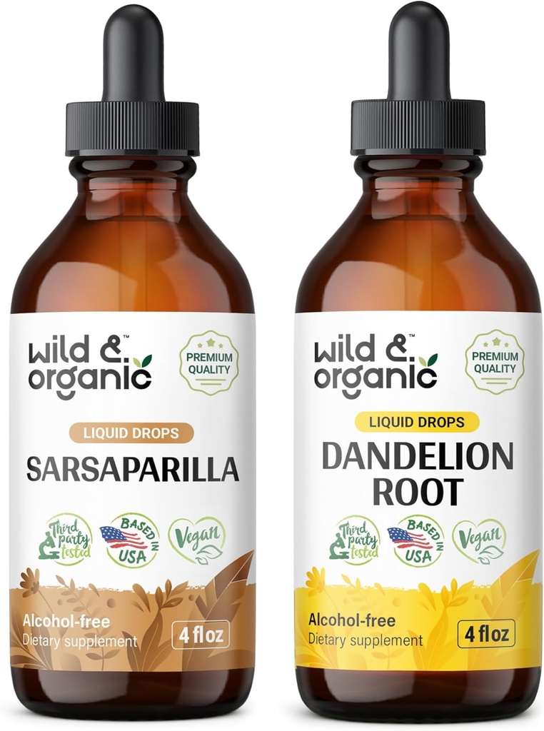 Sarsaparilla sauvage et biologique Teinture 4 fl oz & Dandelion Teinture de racine 4 fl oz