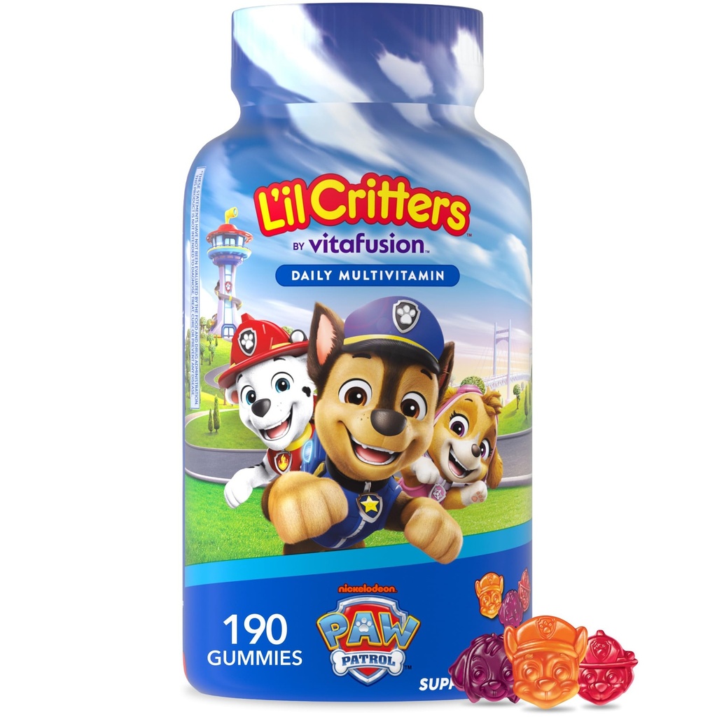 Patrouille Gummy Vites Gummy Multivitamine quotidienne pour les enfants, Vitamine C, D3 pour le soutien immunitaire Cherry, Orange et Blueberry Saveurs, 190 Gummies