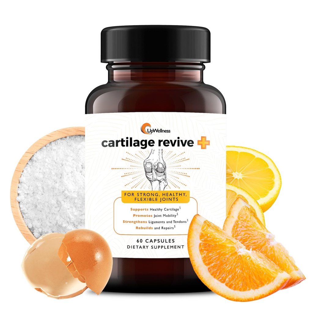 UpWellness Cartilage Revive + Supplément de soutien conjoint pour hommes et femmes avec collagène de type II pour articulations - Sulfate de D-Glucosamine, MSM, vitamine D3, vitamine C et plus - 60 capsules