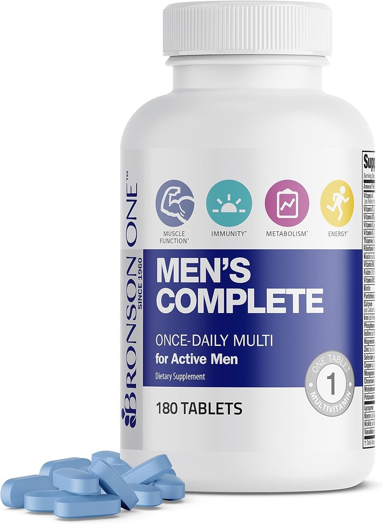Bronson ONE hommes quotidiens Multivitamine multiminérale complète une fois par jour multi pour les hommes actifs, 180 comprimés