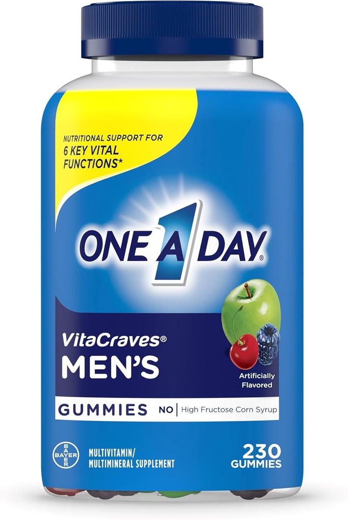 Un jour Hommes Multivitamines, Multivitamines pour hommes avec vitamine A, C, D, E, Calcium et plus Pour soutenir la fonction musculaire saine, Gummies, 230 Compte