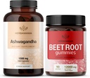 HERBAMAMA Ashwagandha and Beet Root Kit - Ensemble de 1 500 mg Ashwagandha Root Capsules et de 1 500 mg Beet Root Gummies - Vegan, non-OGM, sans gélatine - 2 Pack