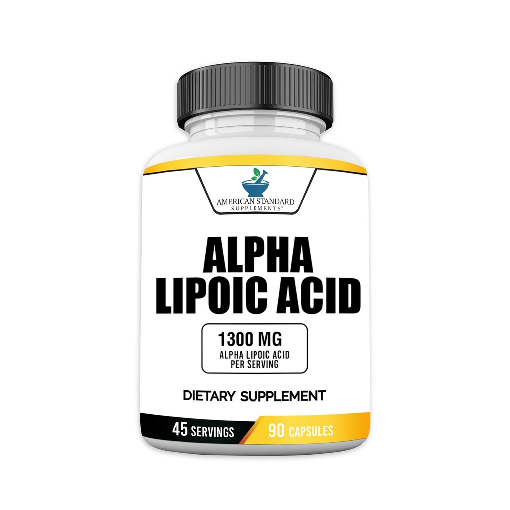 American Standard Suppléments Alpha Lipoic Acid 1300mg par portion - végétalien, sans gluten, sans OGM, 90 capsules, 45 portions