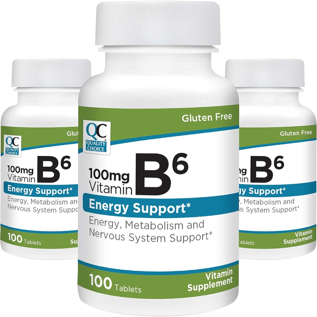 Quality Choice Vitamin B6 100mg 100 Count Bottles of Tablets (3 Pack)