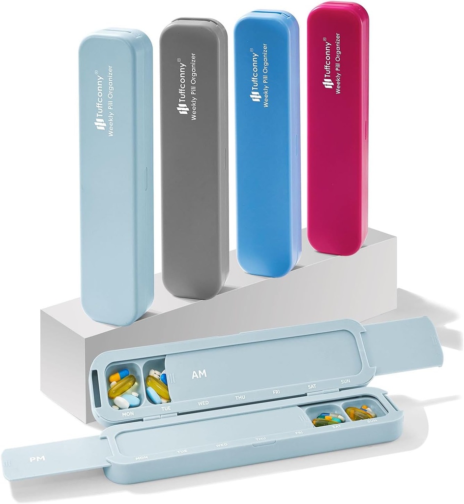 Organisateur hebdomadaire de pilules - Organisateur de médicaments de voyage, boîtes à pilules et organisateur 2 fois par jour, 7 jours Jolie coque à pilules, porte pilule pour les vitamines, les médicaments et les comprimés (Pastel Blue)