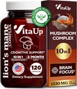 Lions Mane Supplement Capsules - USA Fabriqué 10 en 1 Supplément de Champignon - Complexe de Champignons avec Lions Mane, Cordyceps, Turkey Tail, Reishi, Shiitake pour le soutien cognitif et immunitaire - 120 Compte