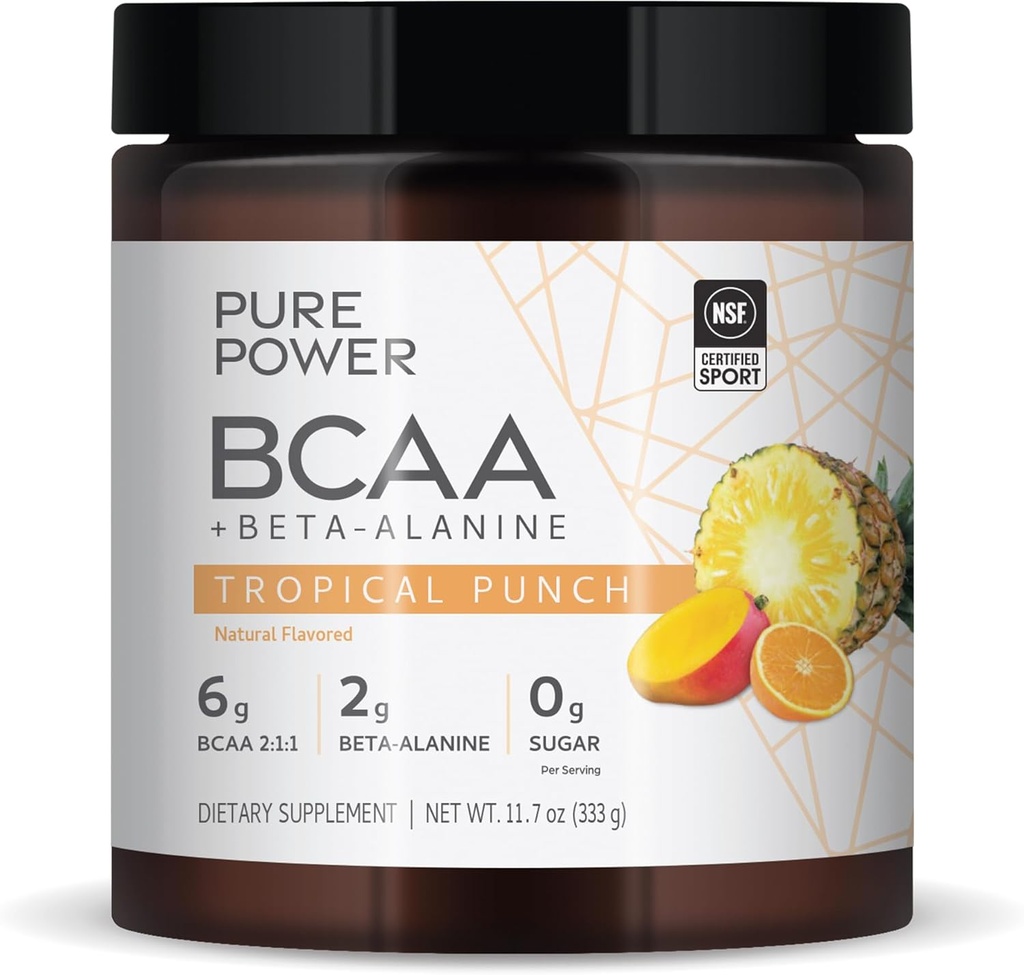 Pure Power BCAA + Beta-Alanine, Tropical Punch Flavor, 11,7 oz (333 g), 30 portions, 6g BCAA, 2g Beta-Alanine, 0g Sucre, Non-OGM, Dr Mercola