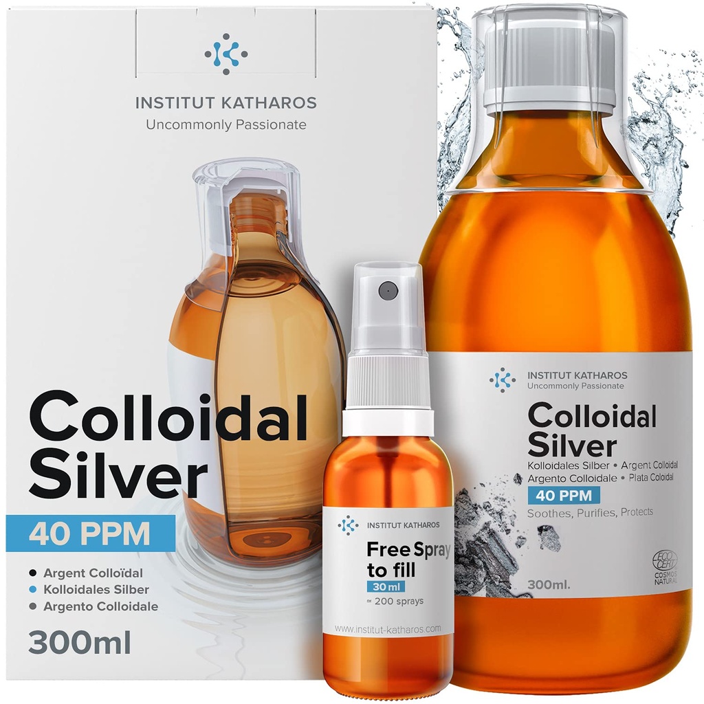 Colloïdal argent liquide 10 fl oz et spray pour remplir ● eau d'argent hydrosol bioactive ● crème naturelle de soutien Nano Sol solution de supplément ● minéraux ioniques 40 PPM ● plat organique structuré Coloïdal