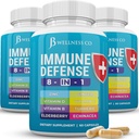 Support immunitaire 8 capsules en 1 - Supplément de zinc, vitamine D3, vitamine C et sureau - Supplément de booster immunitaire avec Echinacea, racine de gingembre et curcuma - [3-Pack, 180 Comte]