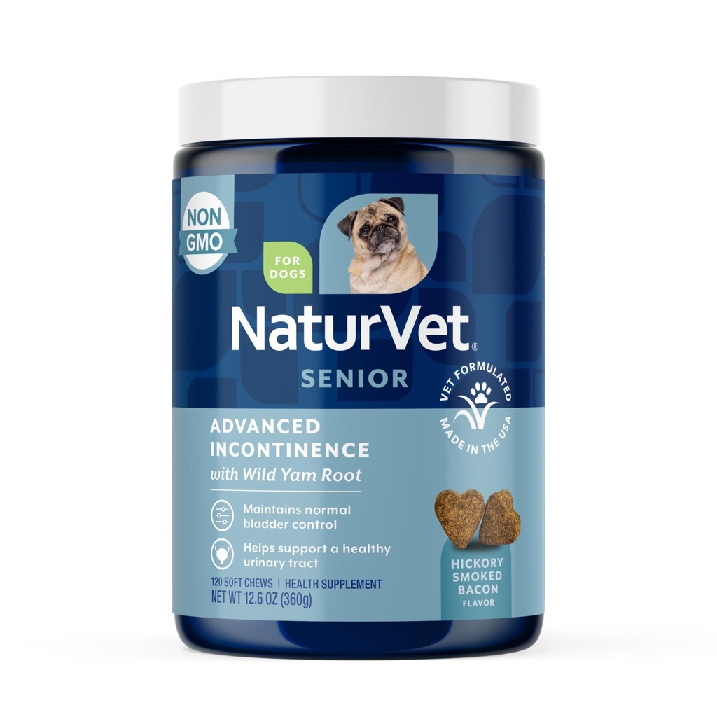 Supplément de chien avancé d'incontinence NaturVet senior – aide à soutenir le chien Contrôle de la vésicule, Urination normale – comprend mélange synergique de botaniques – 120 Ct.