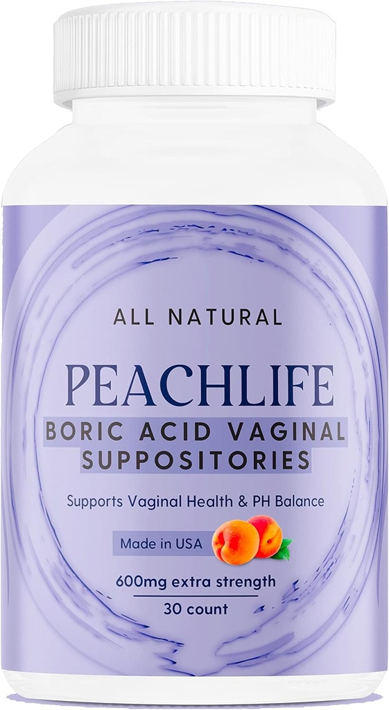 Suppositoires d'acide borique de Peachlife dans les capsules végétales - USA Made - pH vaginal