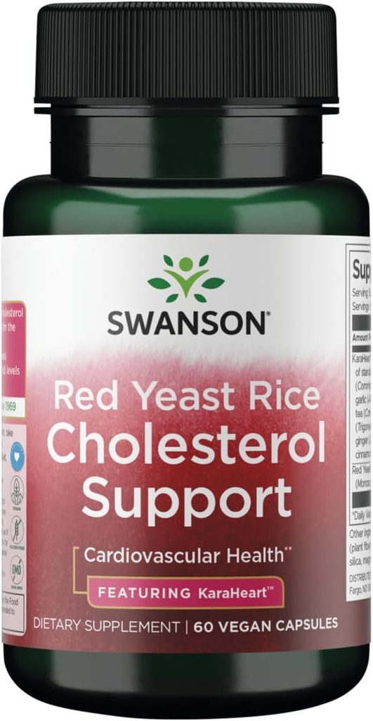 Swanson Red Yeast Rice Cholestérol Support - Avec Karaheart 60 Caps végétaliens