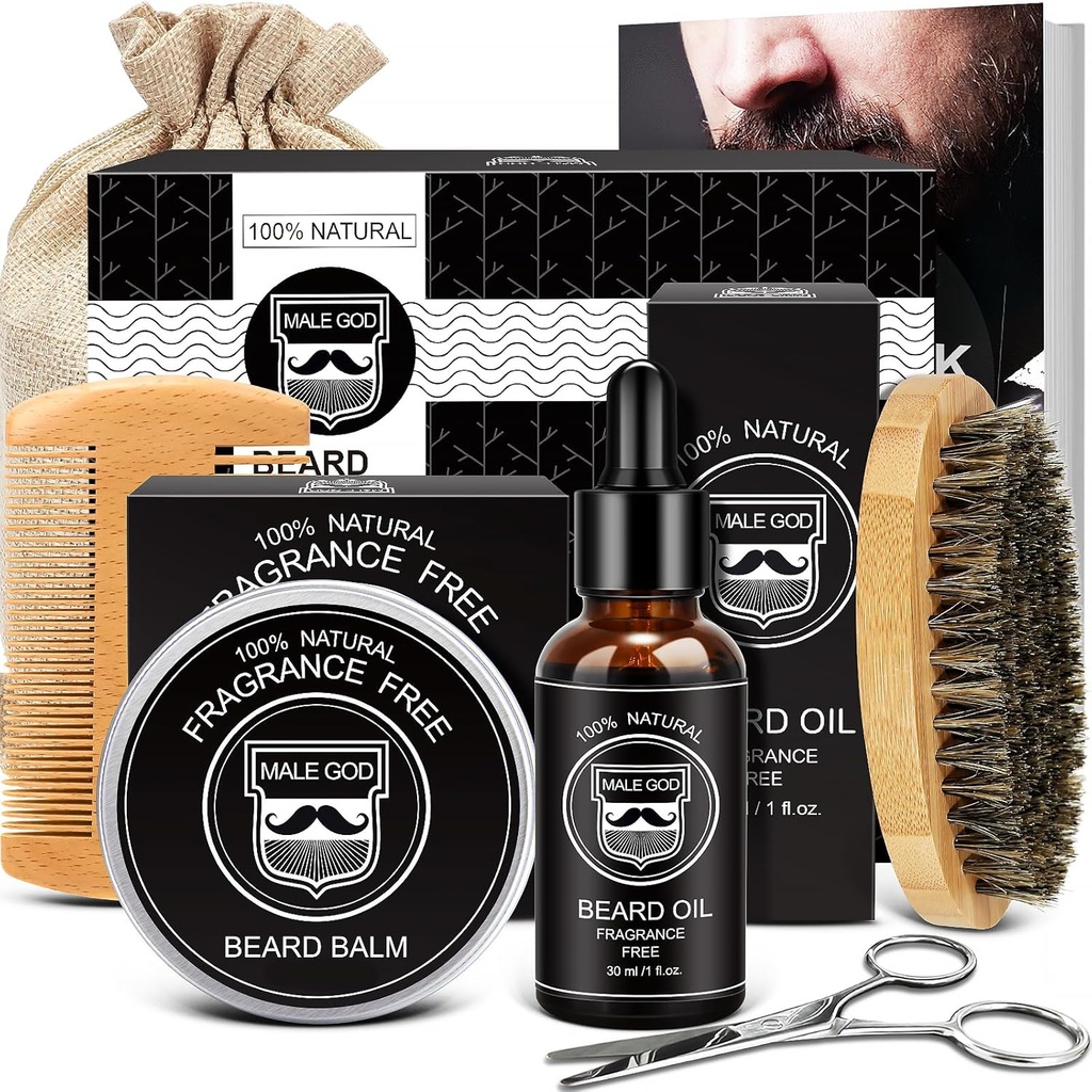MALE GOOD Beard Kit w/Natural Ingredients, Convient à toute la peau, Cadeaux d'anniversaire , Cadeaux d'anniversaire , Cadeaux de Noël , Cadeaux de Bas pour hommes , pour hommes , lui , mari , petit ami , papa , amis