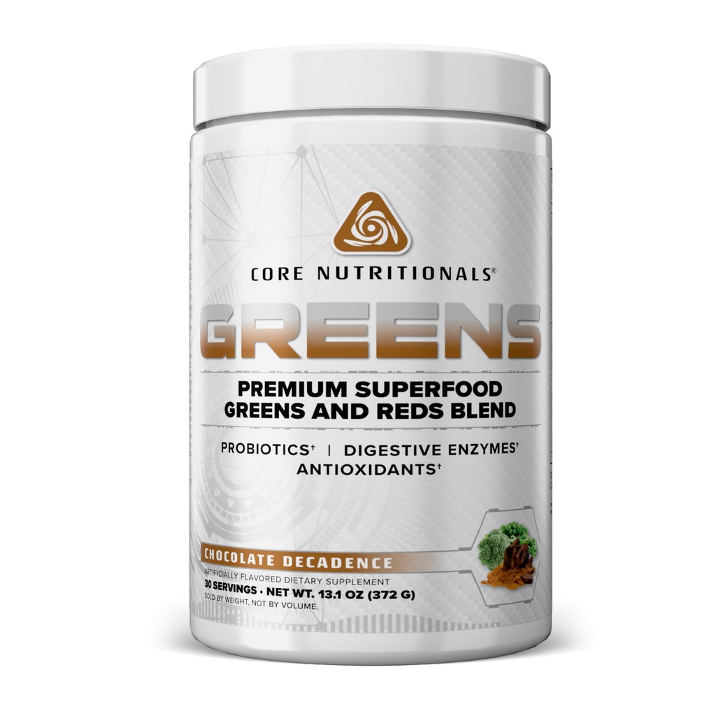 Noyau nutritionnel Verts Premium Reds & Greens Blend de 5 milliards de dollars CFU Probiotiques, enzymes digestives et antioxydants 30 portions (Décennie du chocolat)