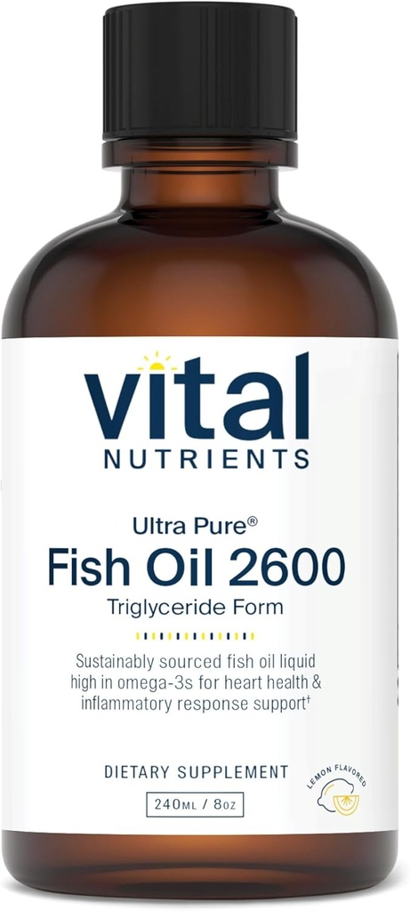 Nutriments vitaux - Huile de poisson ultra pure 2600 (Niveau pharmaceutique) - Huile de poisson liquide de haute qualité, soutien cardiovasculaire, parfum naturel au citron - 8 Fl Oz par bouteille